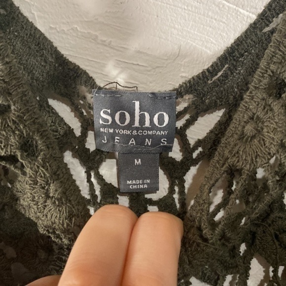 “NY&C” Sage Green Lace Cold-Shoulder Tee - Picture 5 of 6